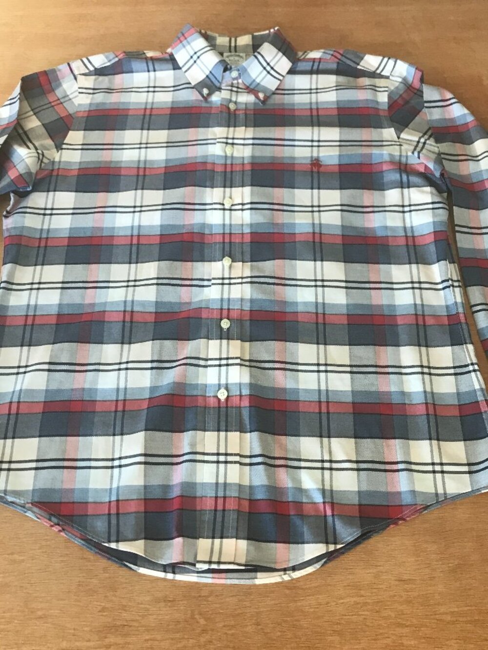 Brooks Brothers Regent Non Iron Shirt Men L Gray Plaid Button Down Long Sleeve